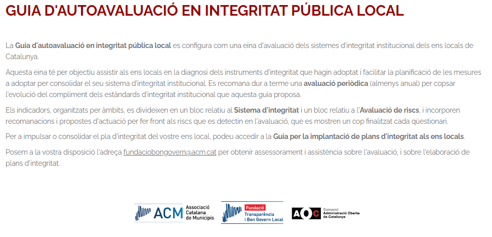 Pantalla tràmit Guia Autoavaluativa en Integritat Pública AOC